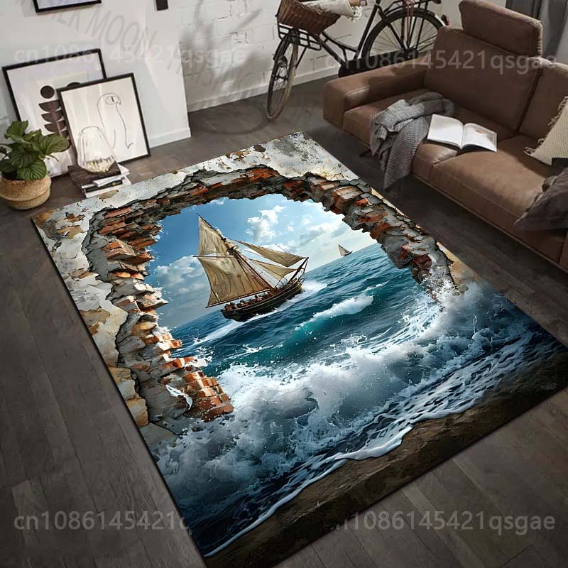 Commercial Wall Printing Machine - 1PC Sailing ship through broken wall
